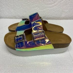 Shoe The Bear Women’s Sandals Slip Ons Silver Double Strap Size 8 New